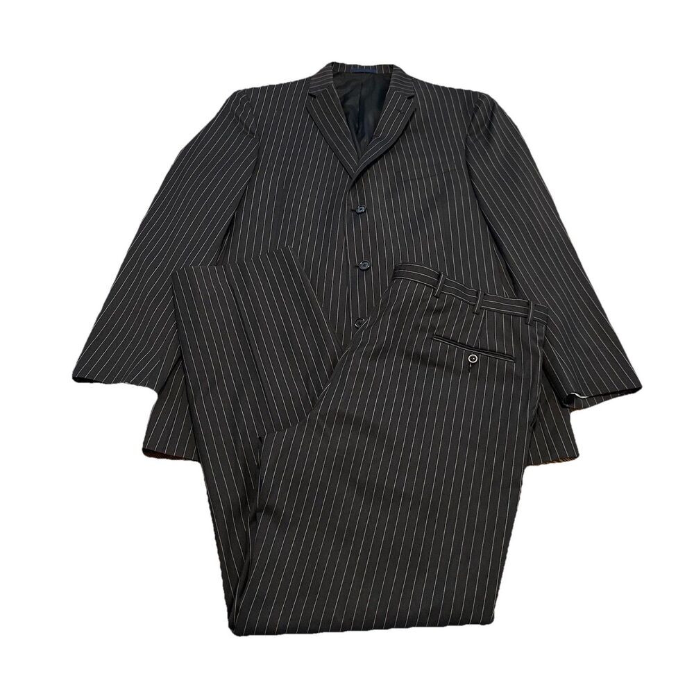 Men’s Loro Piana Daniel Cremieux 2 Peice Suit Pinstripe Black 44L 45L 46L 40x33